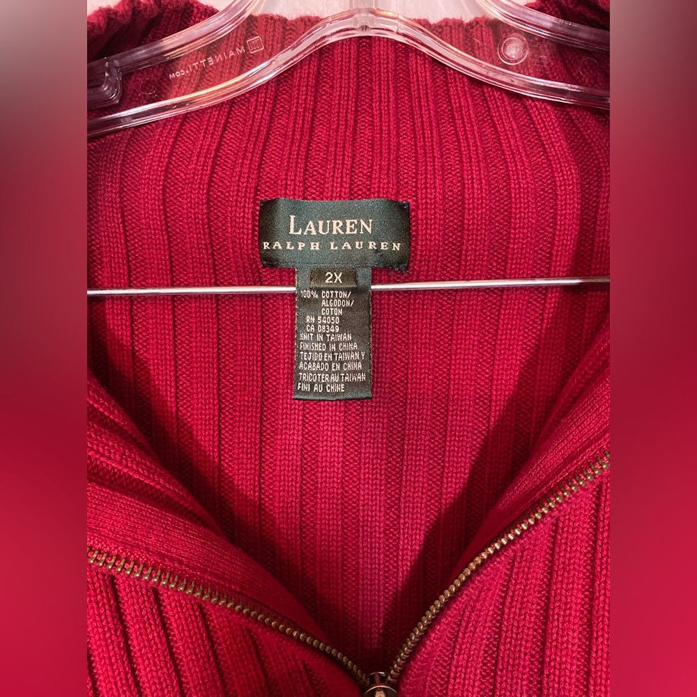 Ralph Lauren Ribbed Quarter‑Zip Sweater in Dark Red - Picture 3 of 5